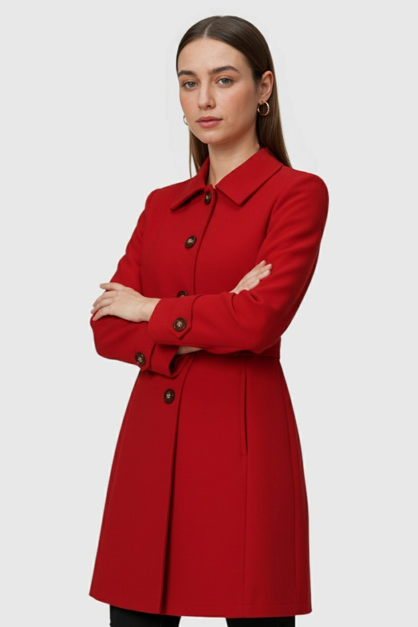 Mid-Length Coat | Defined Waist, Button Detail