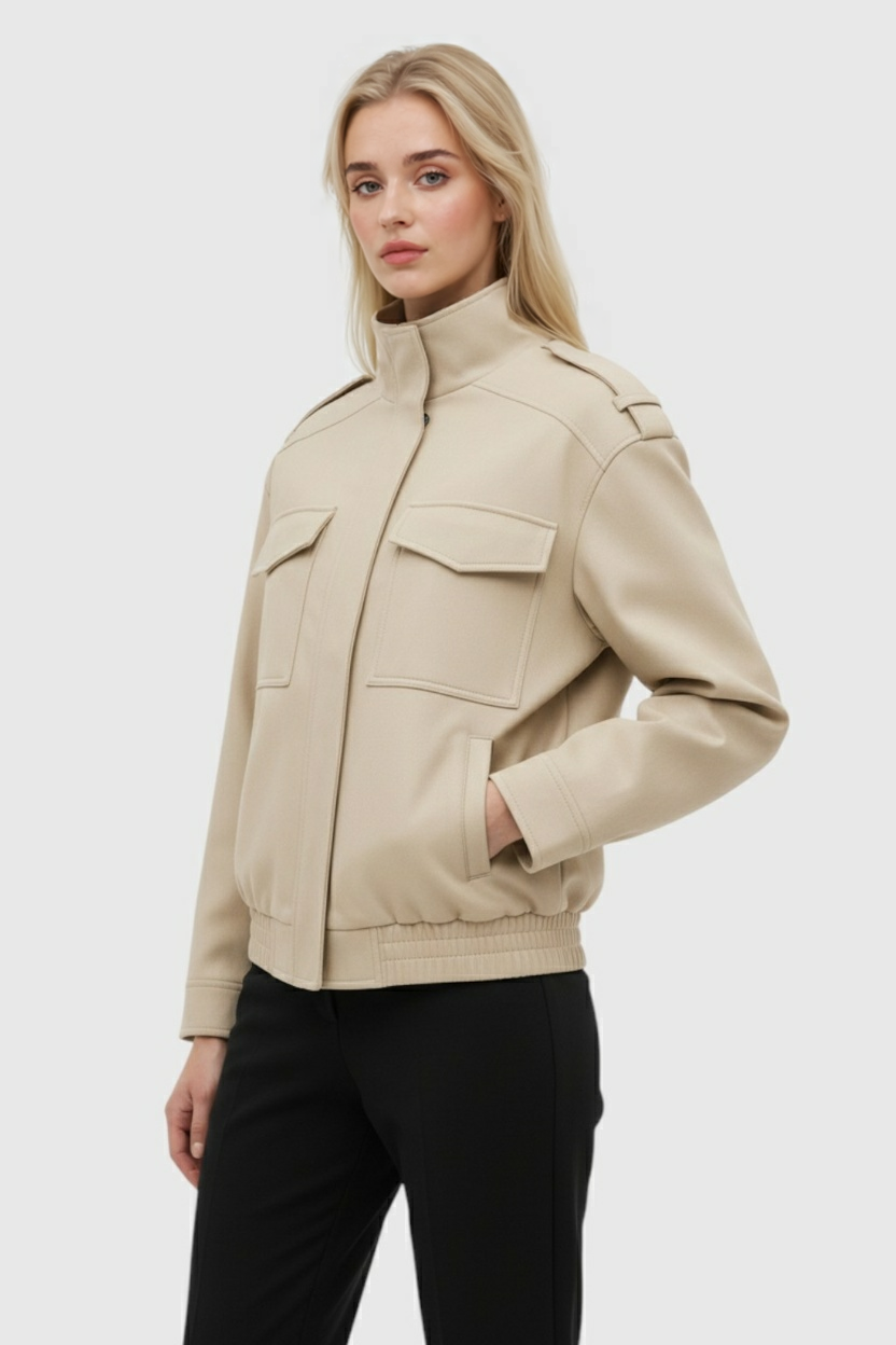 Bomber Jacket with Stand Collar
