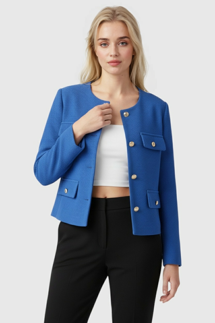 Short Jacket, Gold Buttons, Textured Finish