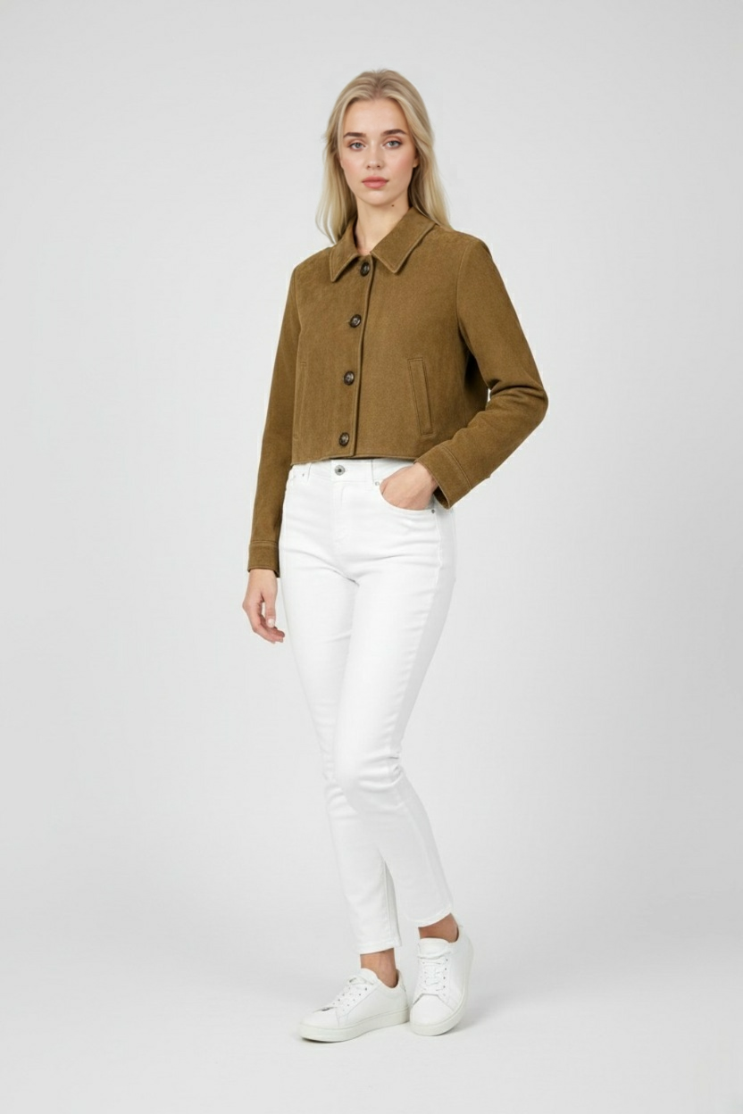 Cropped Jacket with Suede Finish