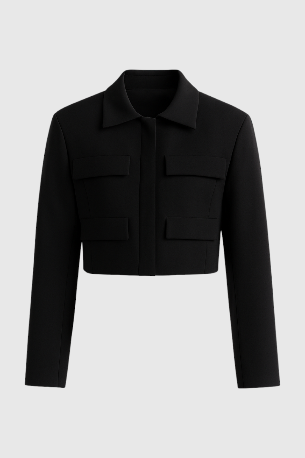 Cropped Jacket | Turn-Down Collar, Flap Pockets
