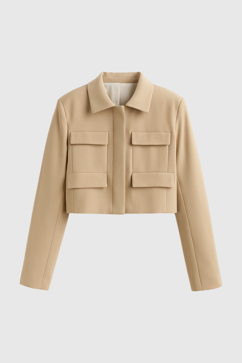 Cropped Jacket | Flap Pockets, Turn-Down Collar