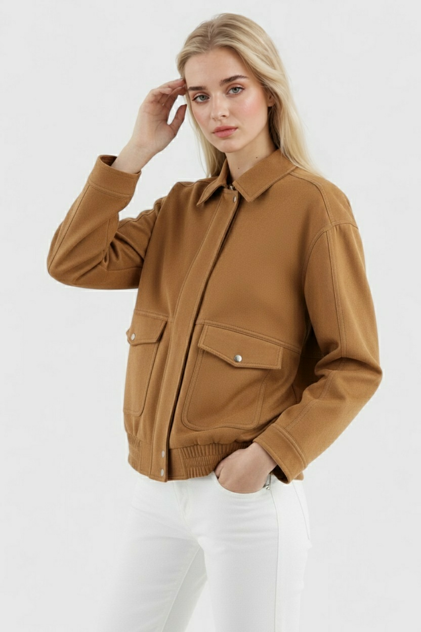 Cropped Bomber Jacket, Suede-Effect Finish