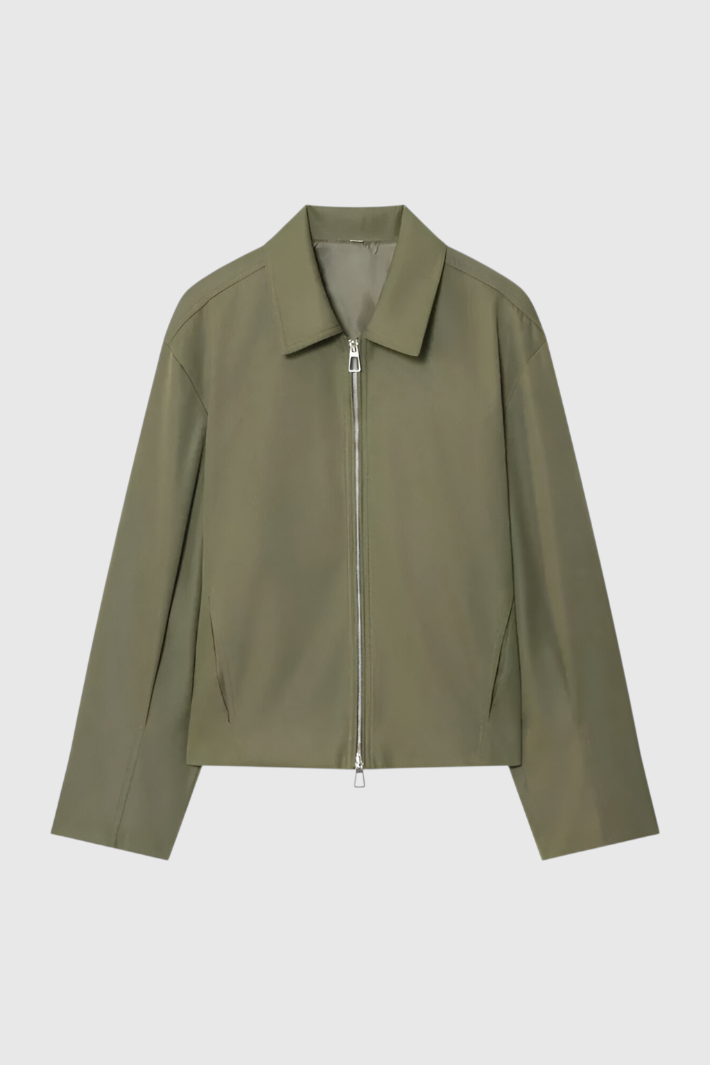 Cropped Jacket with Zip & Point Collar