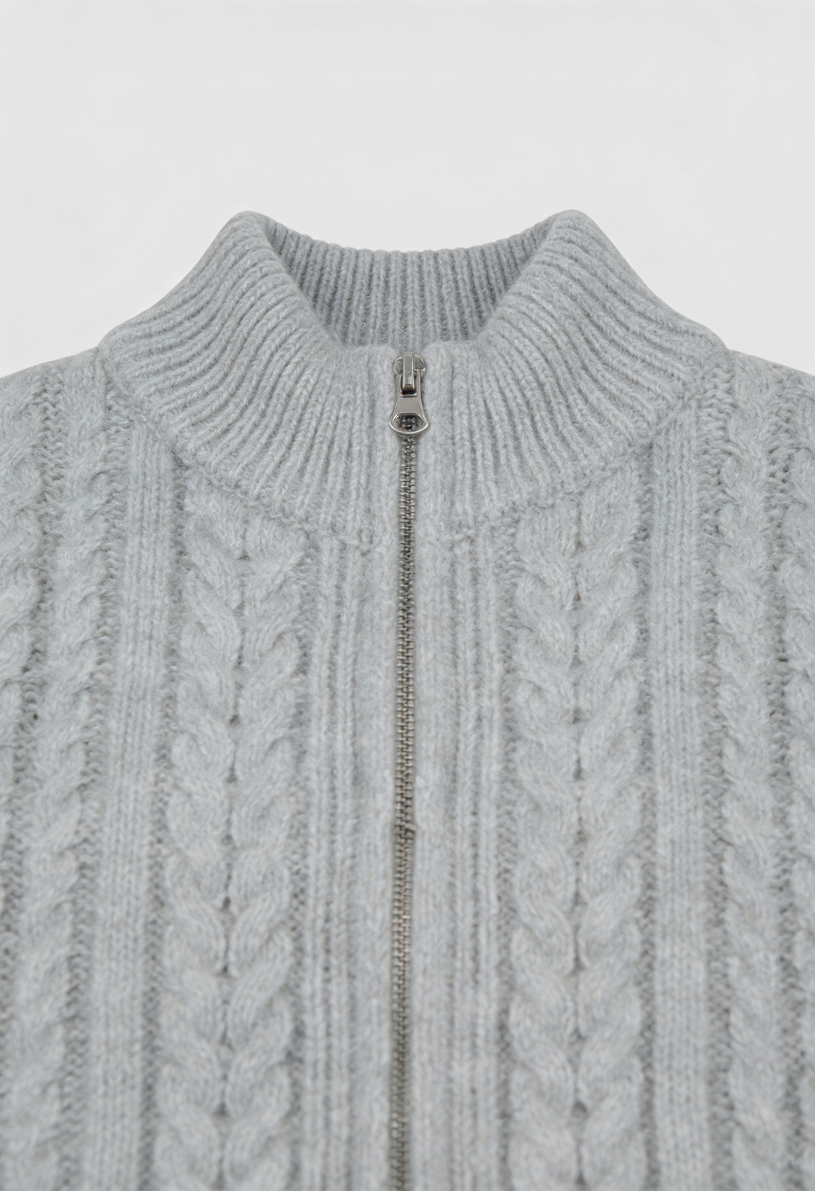 Cable Knit Cardigan, High Collar, Cropped