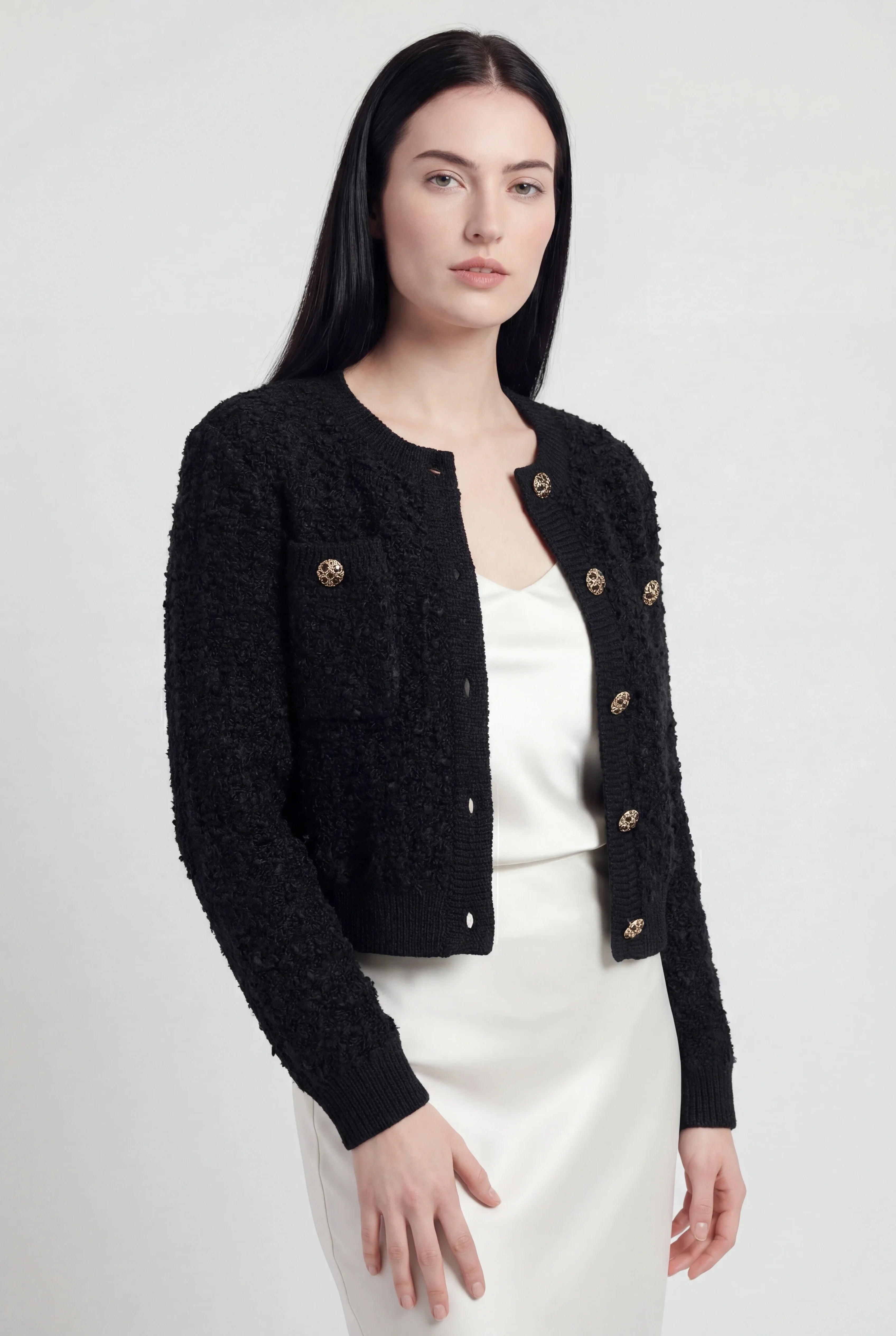 Textured Knit Cardigan, Jewel Buttons