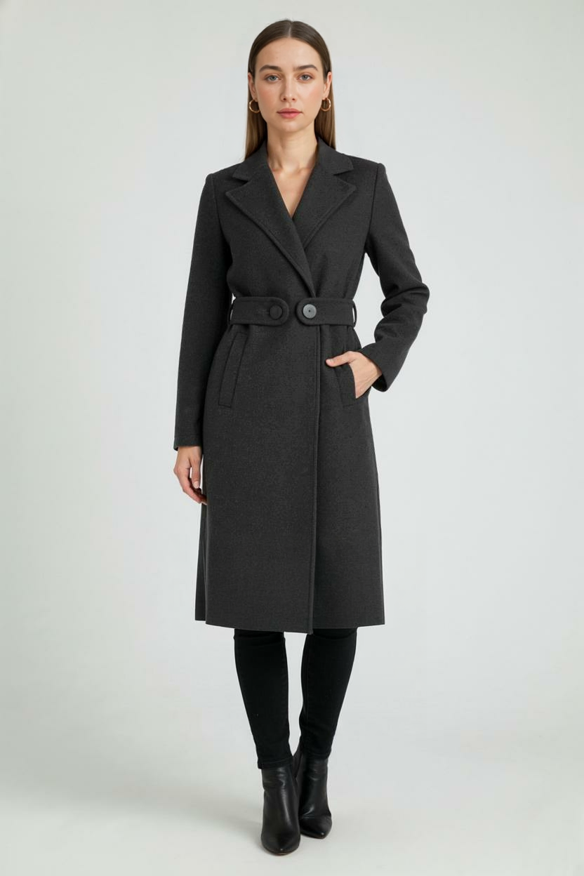 Longline Coat with Waist Tab