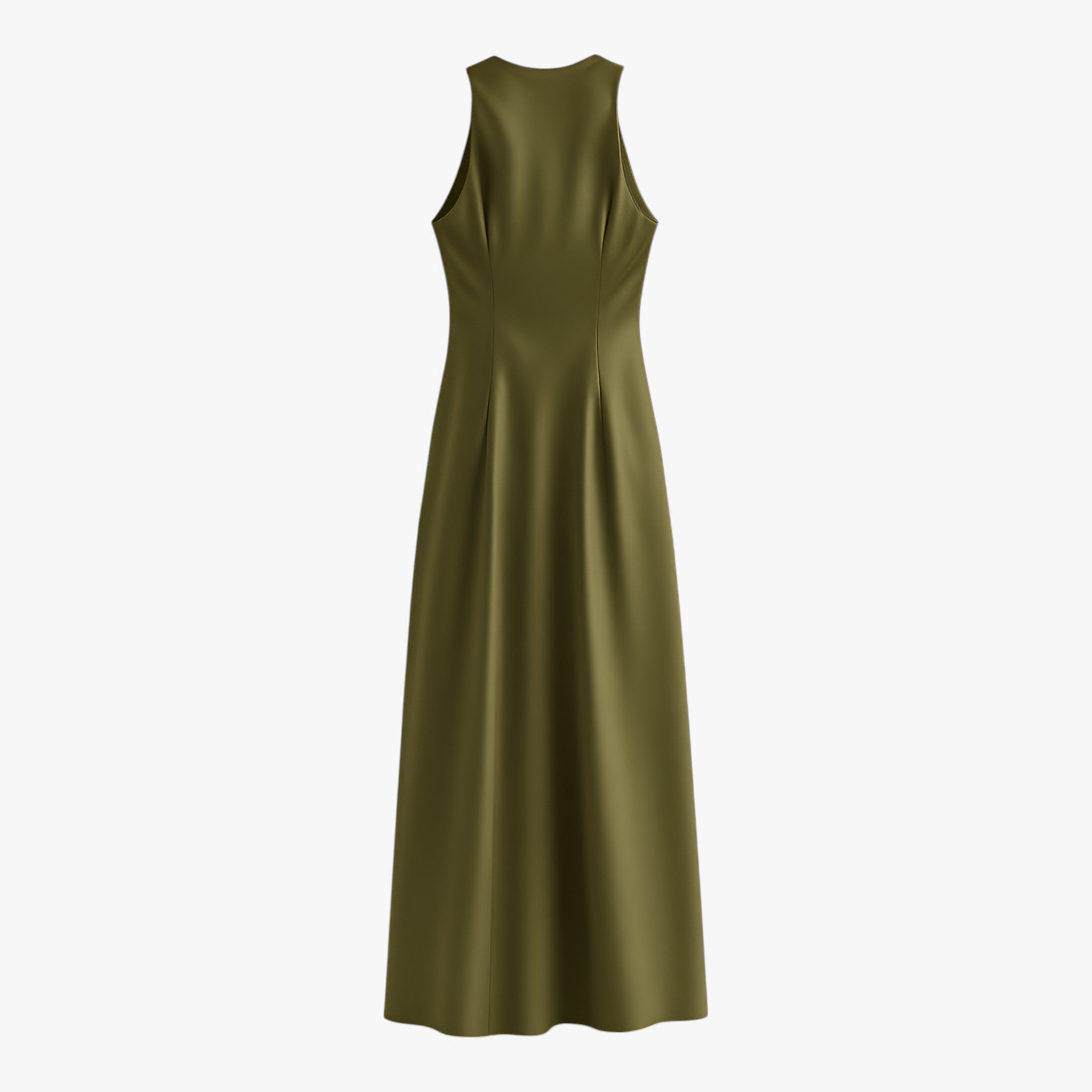 Satin Midi Dress with Draped Neckline