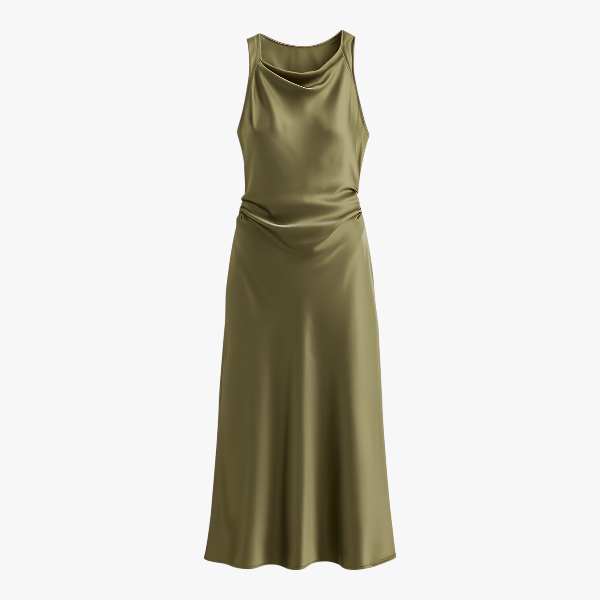 Satin Midi Dress with Draped Neckline