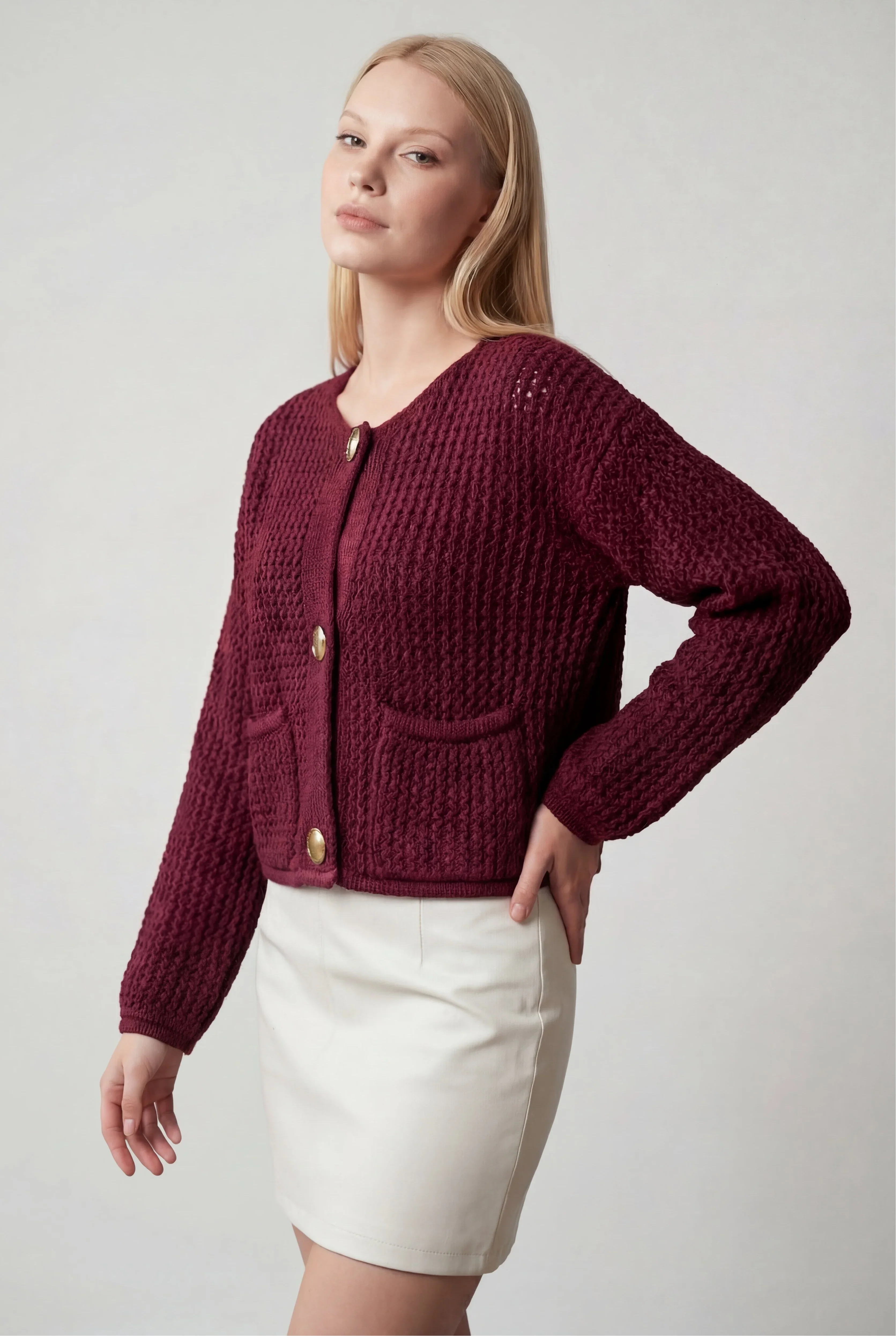 Cardigan with Textured Knit & Pockets