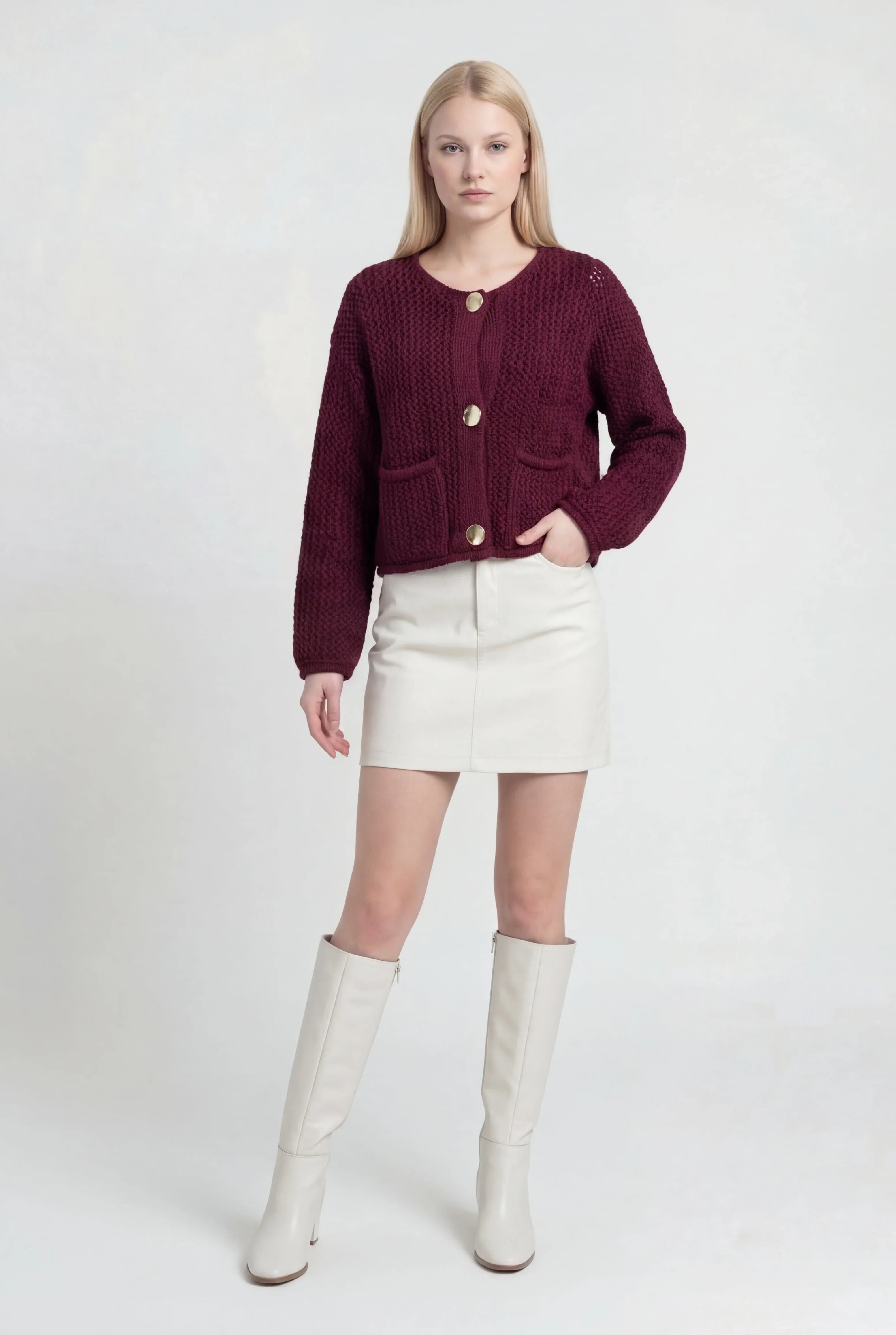 Cardigan with Textured Knit & Pockets