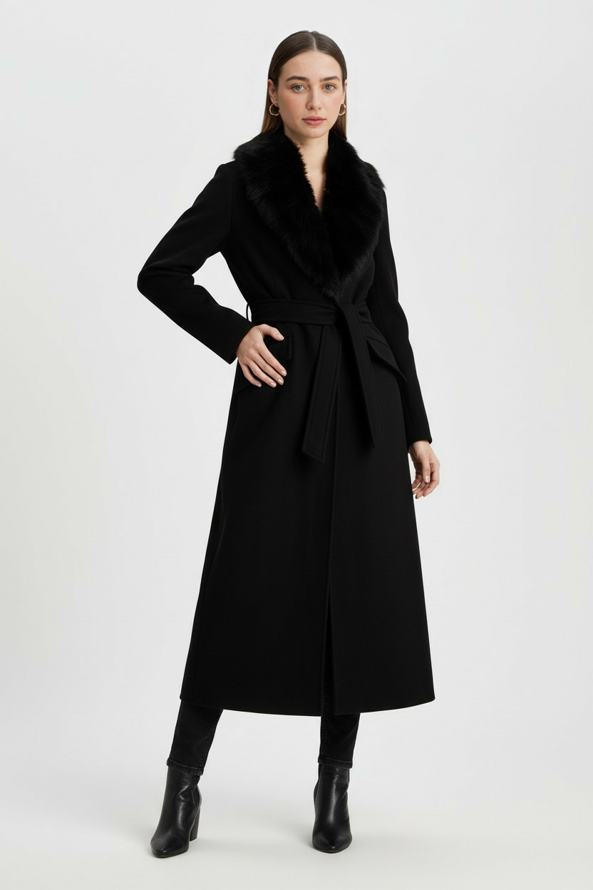 Long Coat with Faux Fur Collar