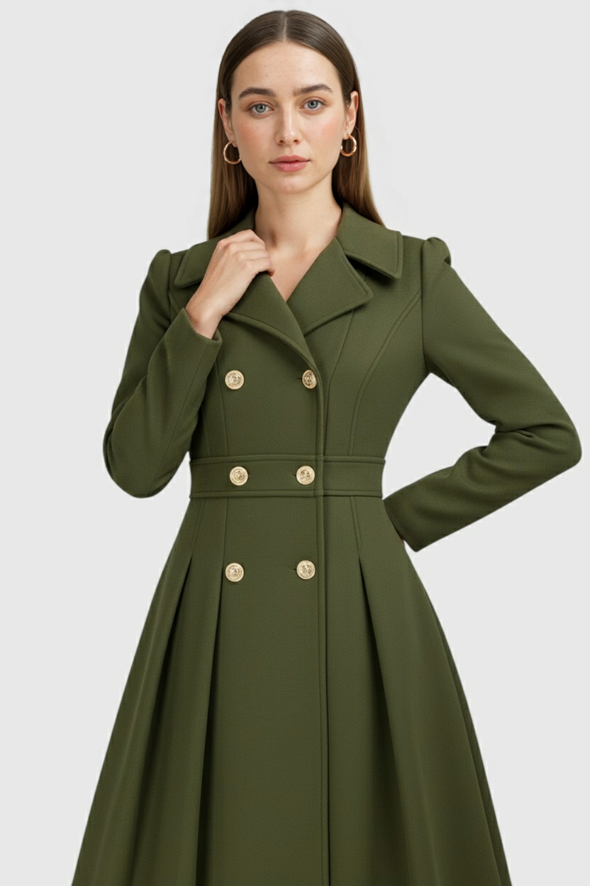 Fit-and-Flare Coat | Belted, Pleated Hem