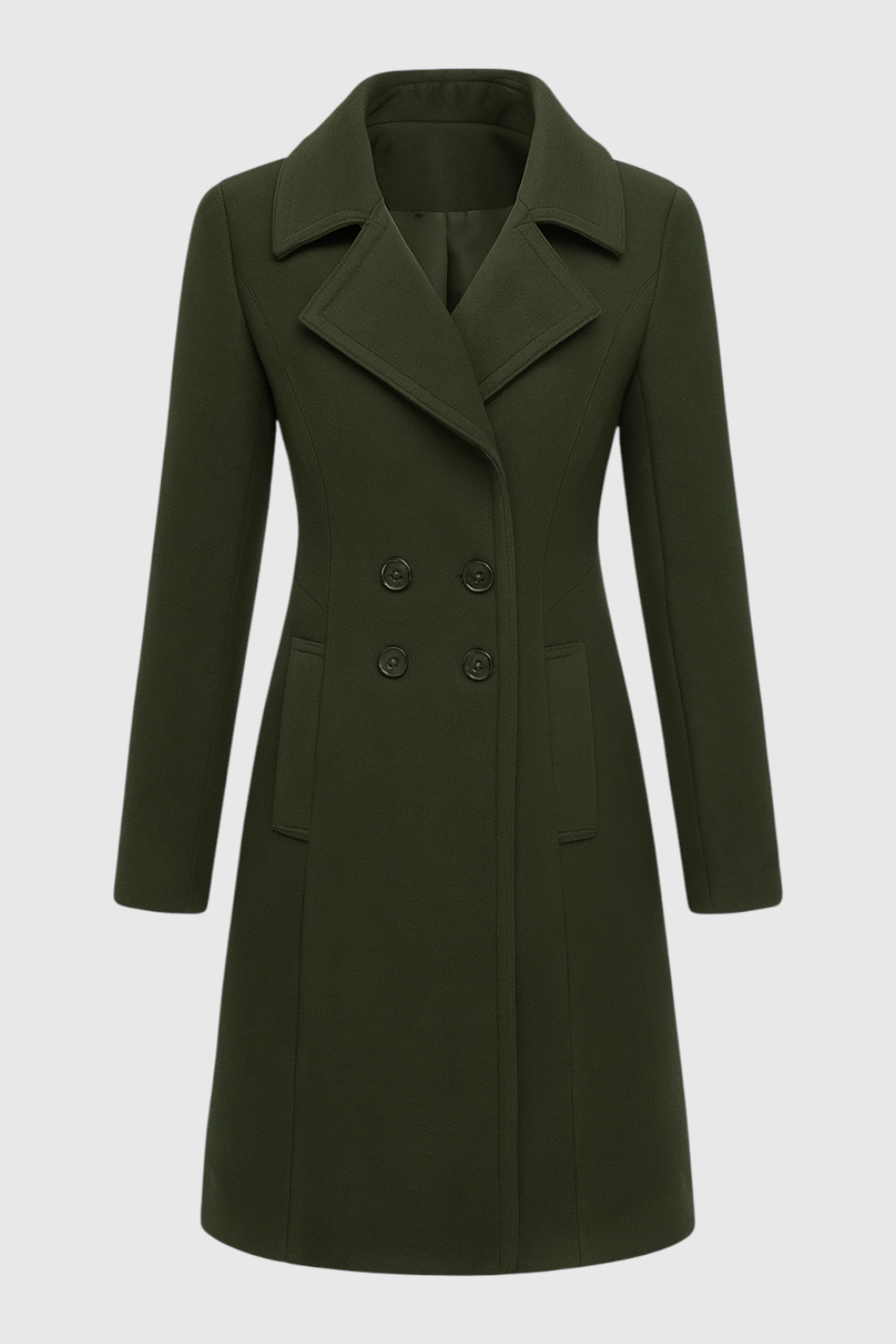 Long Coat, Notched Collar, Button Front