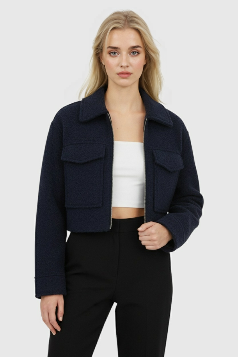 Cropped Zip Jacket | Textured, Collared