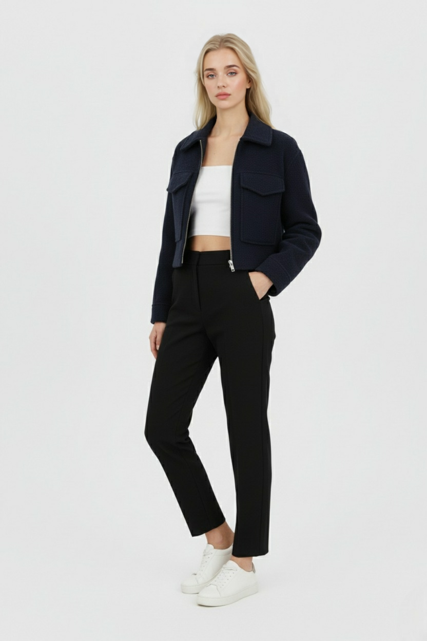 Cropped Zip Jacket | Textured, Collared