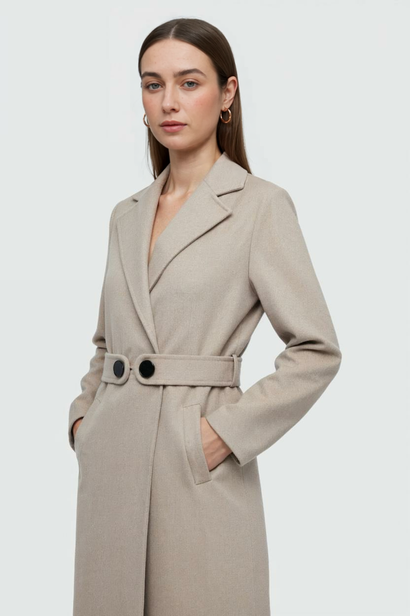 Longline Coat with Belted Waist Tab