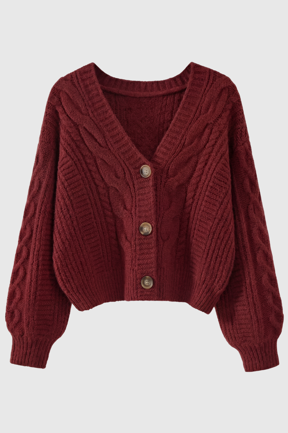 Cardigan with Cable Knit & V-Neck