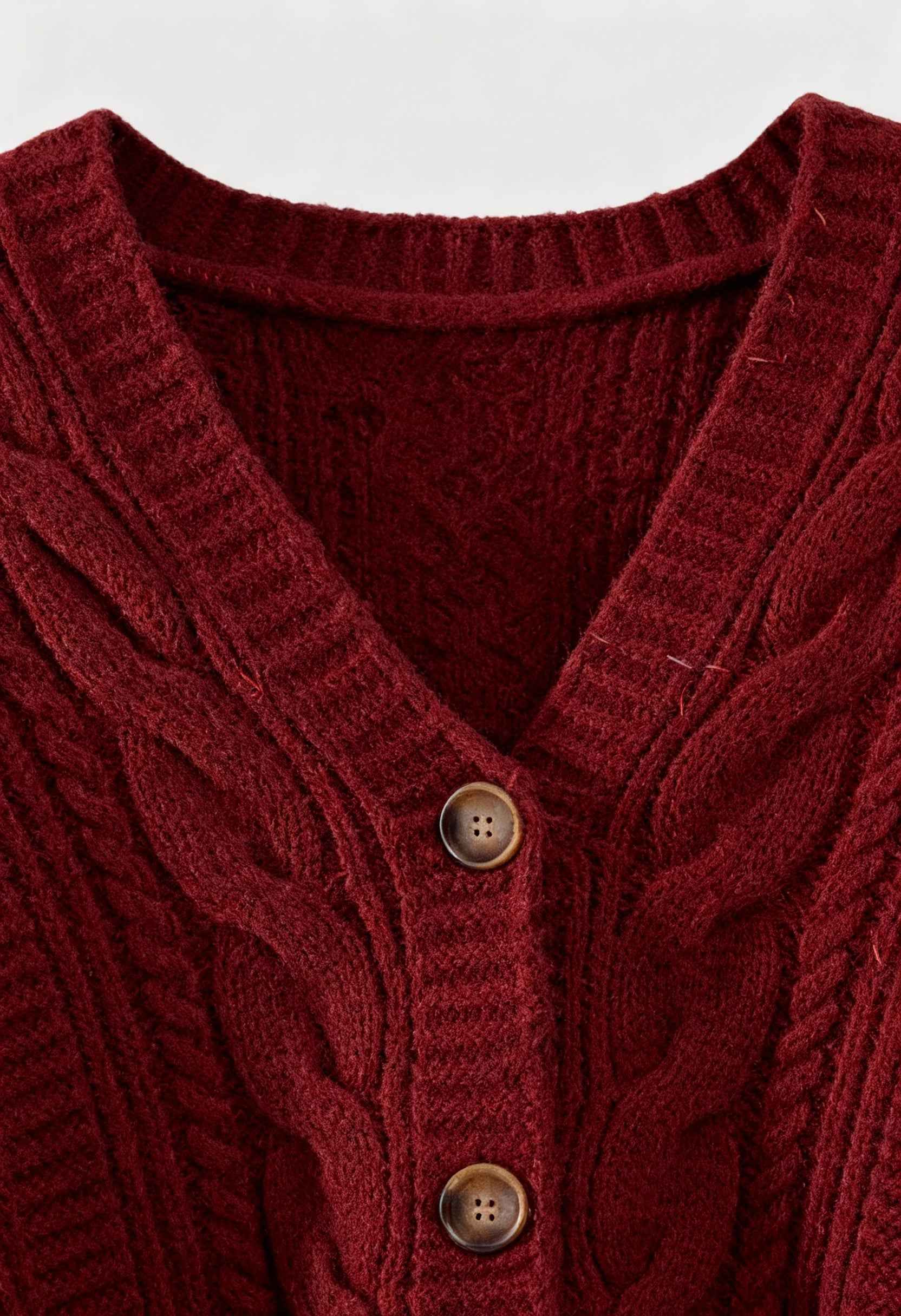 Cardigan with Cable Knit & V-Neck