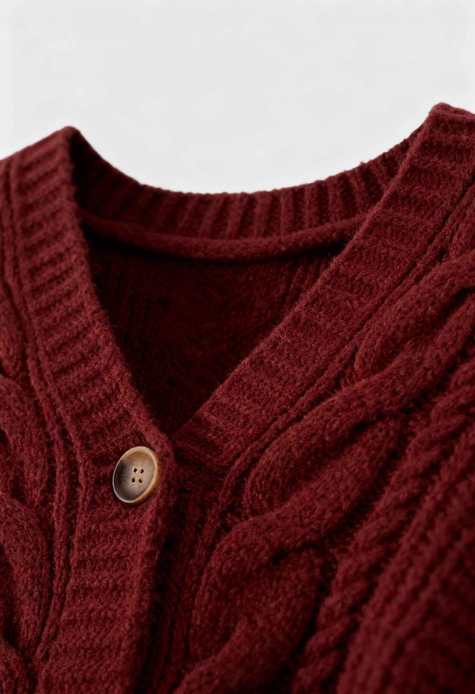 Cardigan with Cable Knit & V-Neck