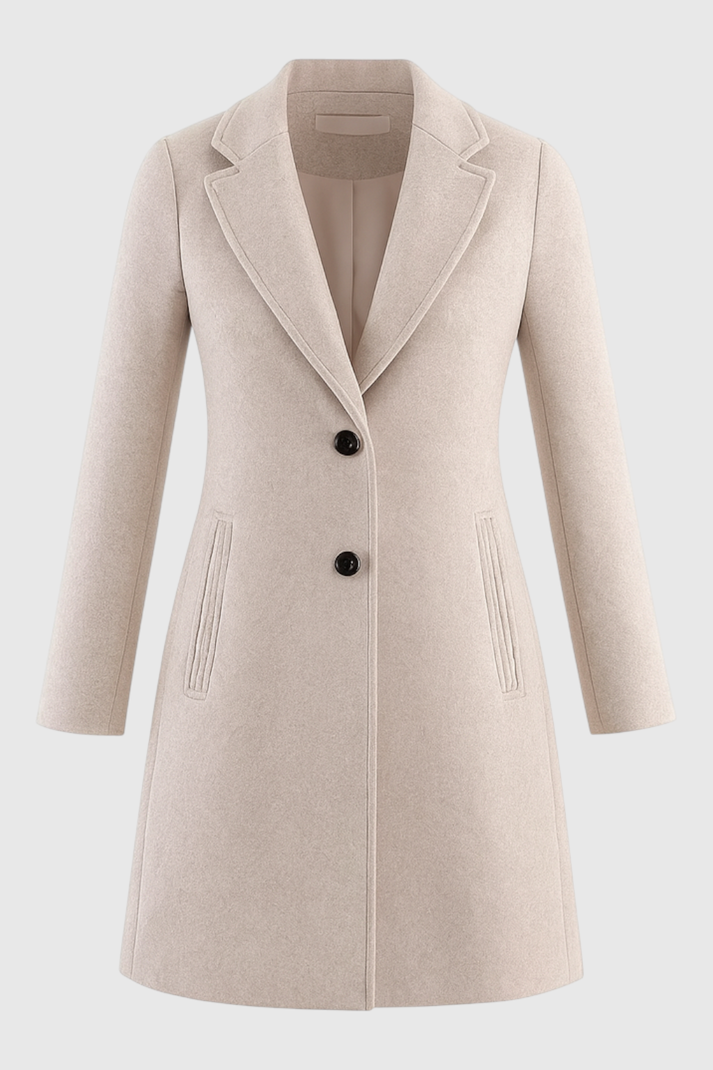 Longline Coat, Notched Lapel, Stone Tone