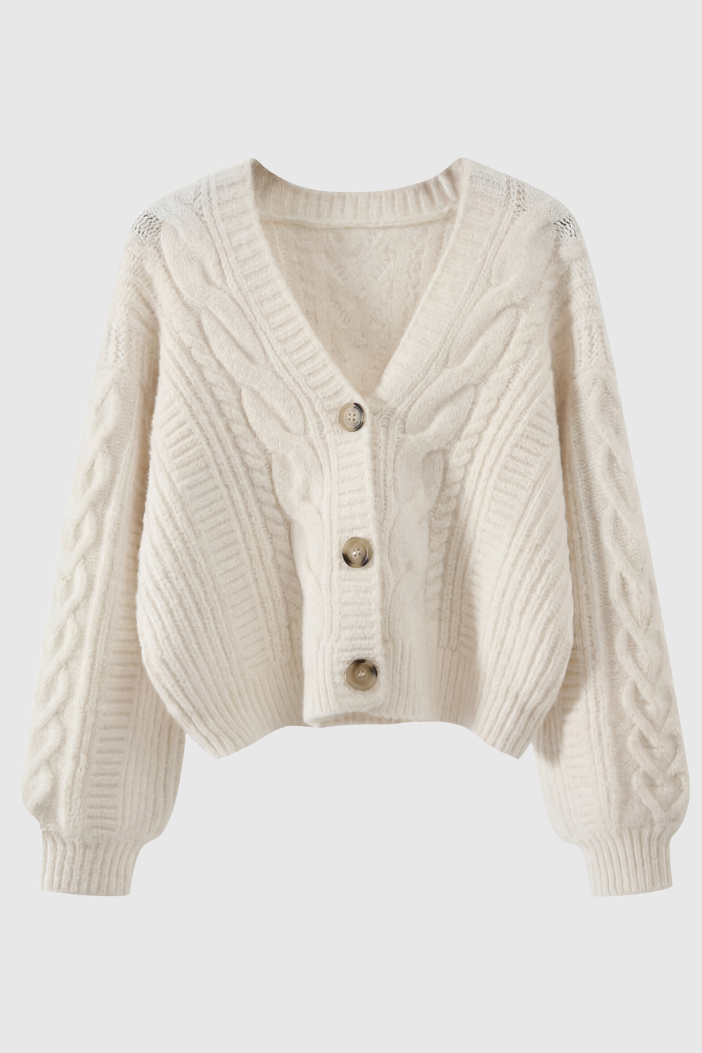 Cardigan with Cable Knit Texture, V-Neck