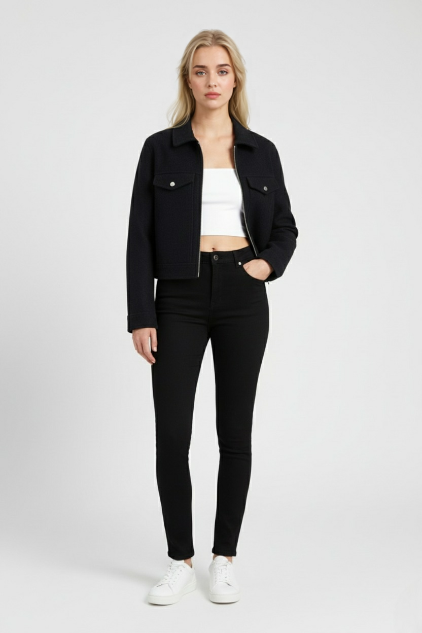 Zip Jacket | Cropped, Flap Pockets