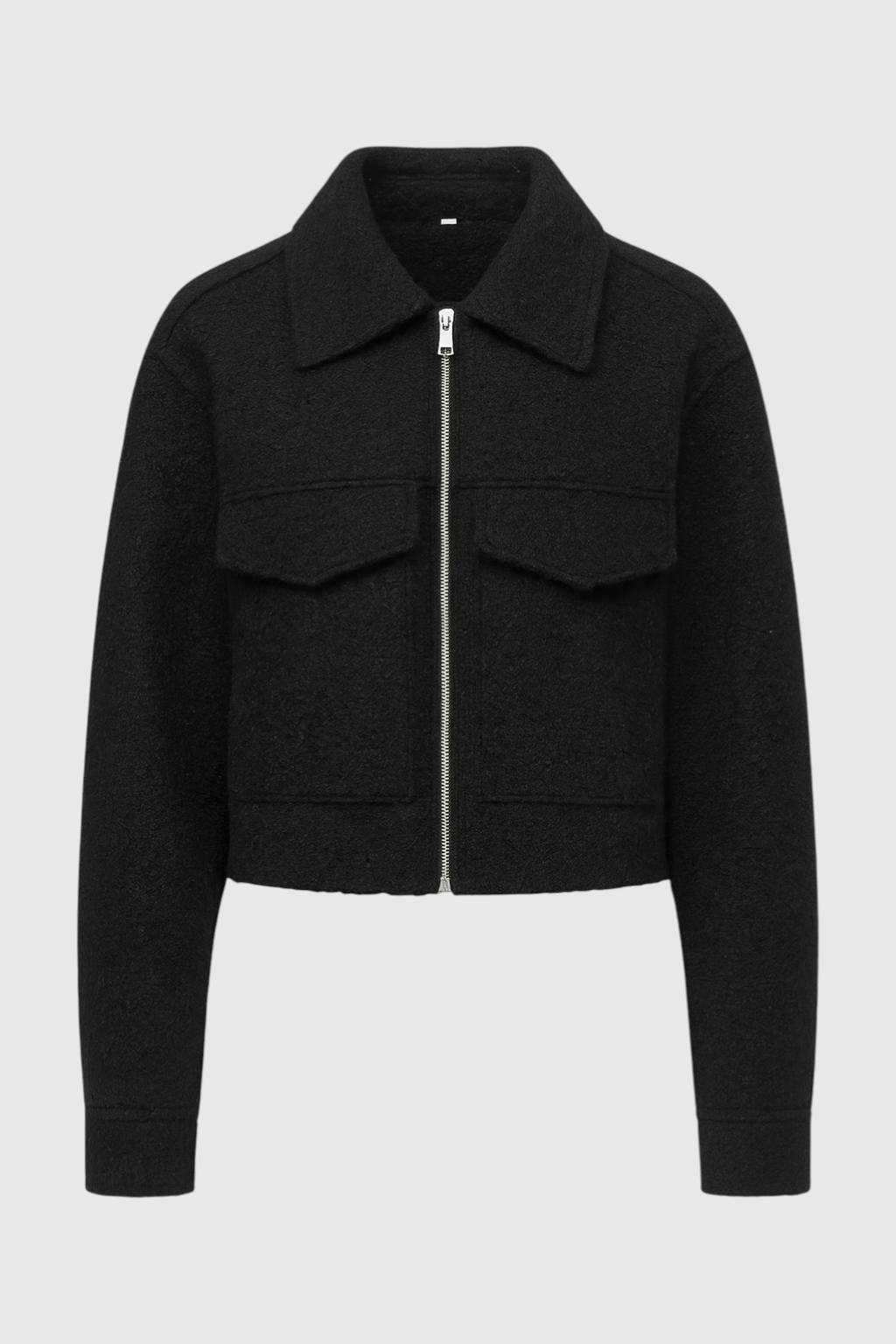 Cropped Zip Jacket | Textured, Pocket Detail
