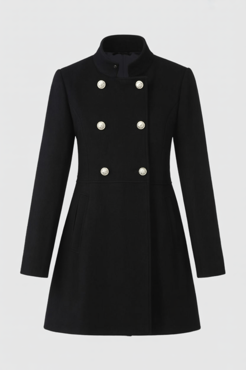 Stand Collar Coat, Metal Buttons, Longline