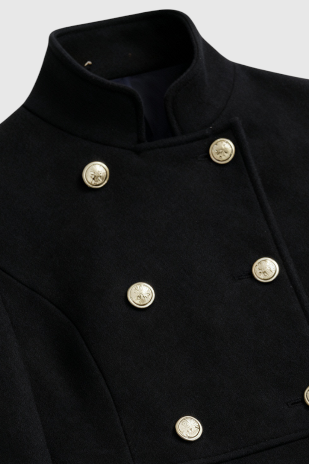 Stand Collar Coat, Metal Buttons, Longline