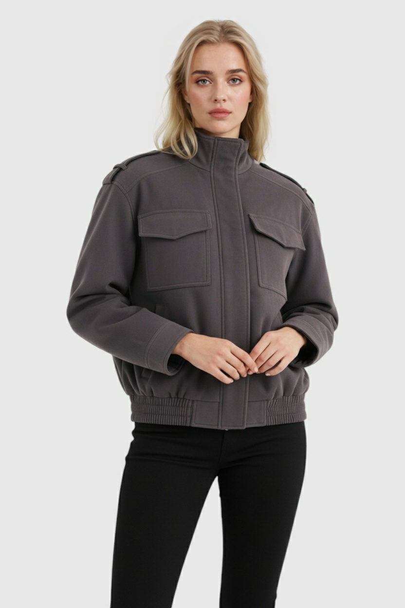 Bomber Jacket with Stand Collar