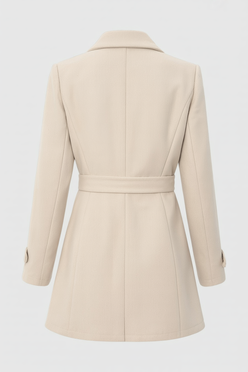 Mid-Length Coat with Belt & Collar
