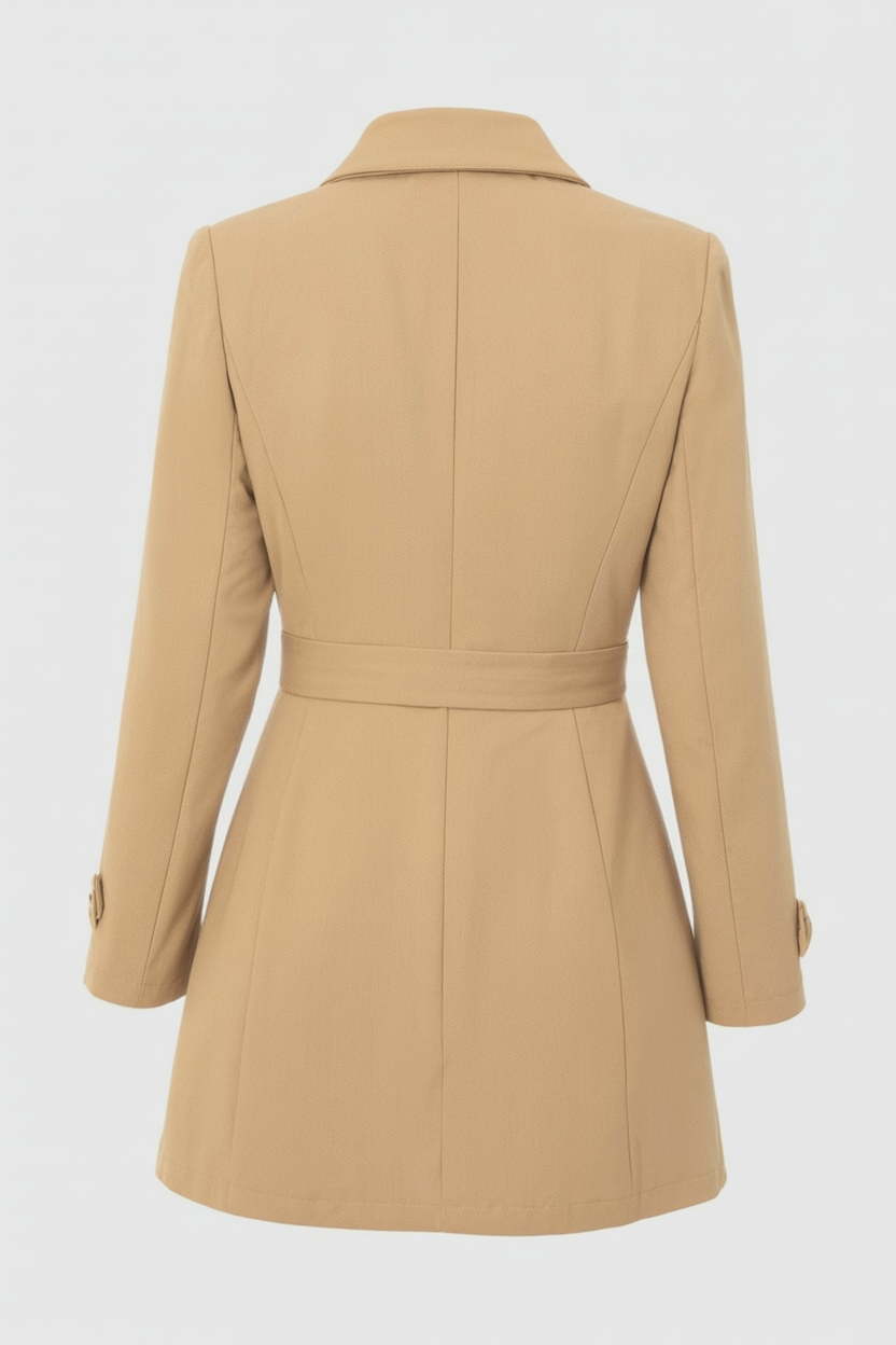 Mid-Length Coat | Defined Waist, Button Front