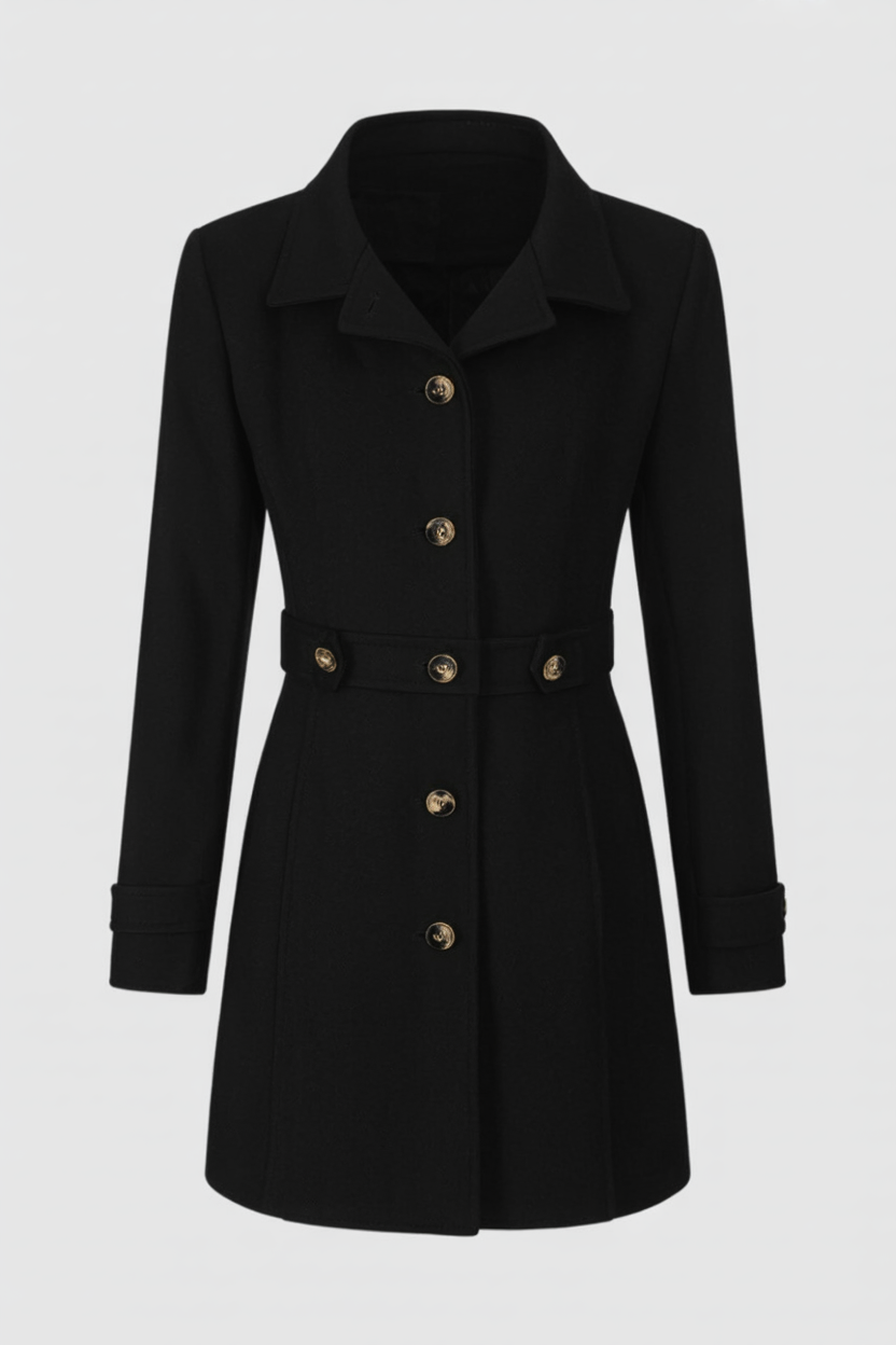 Mid-Length Coat with Gold-Tone Buttons
