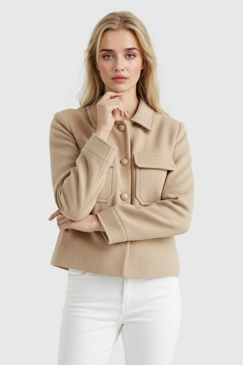 Cropped Button Jacket with Patch Pockets