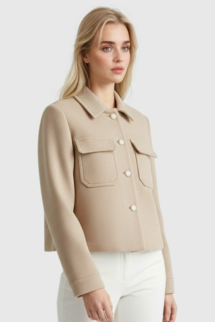Cropped Button Jacket with Patch Pockets