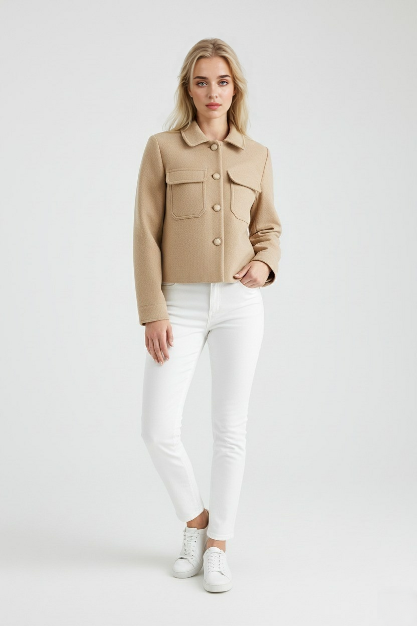 Cropped Button Jacket with Patch Pockets