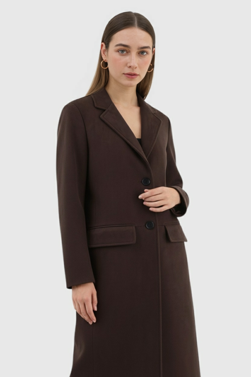 Long Suedette Overcoat | Relaxed Fit