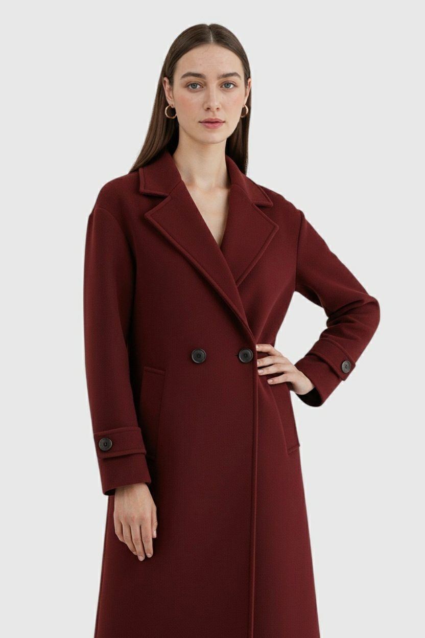 Long Coat, Double-Breasted, Cuff Strap