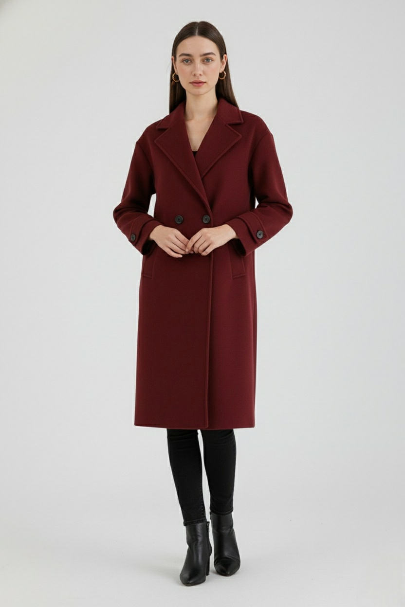 Long Coat, Double-Breasted, Cuff Strap