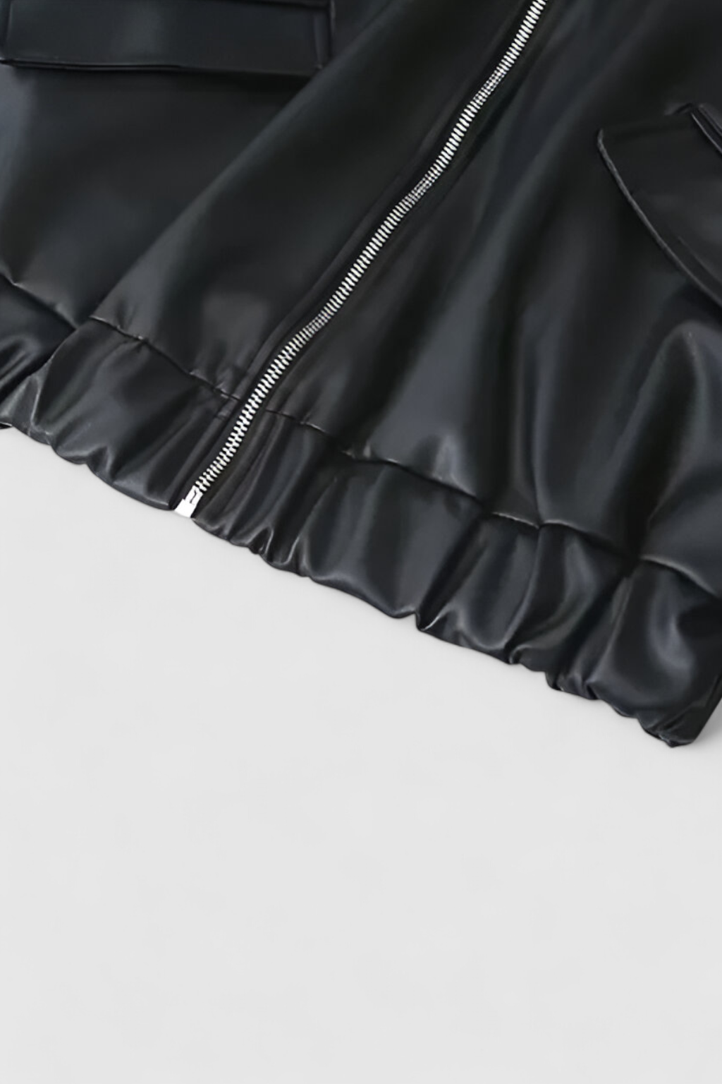 Faux Leather Jacket | Zip Front, Elastic Hem
