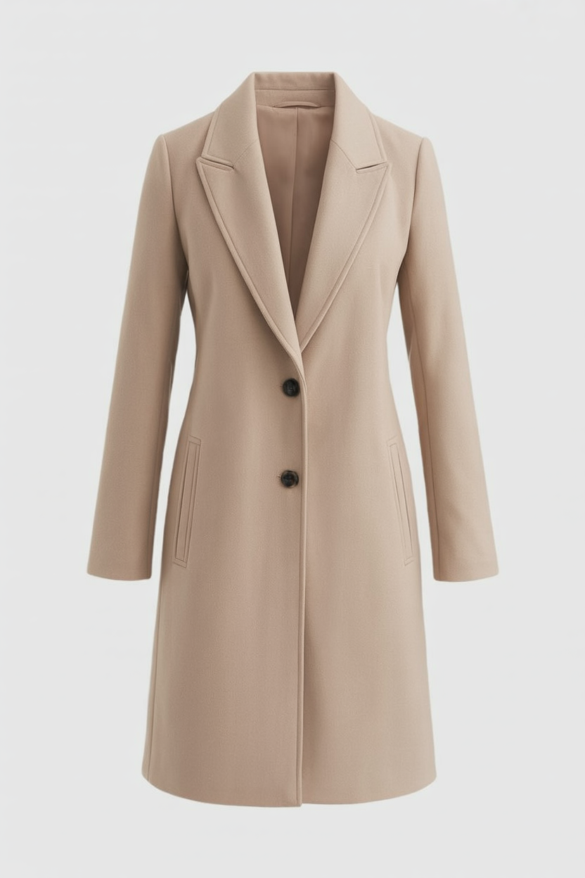 Long Coat with Notched Lapel, Slim Fit