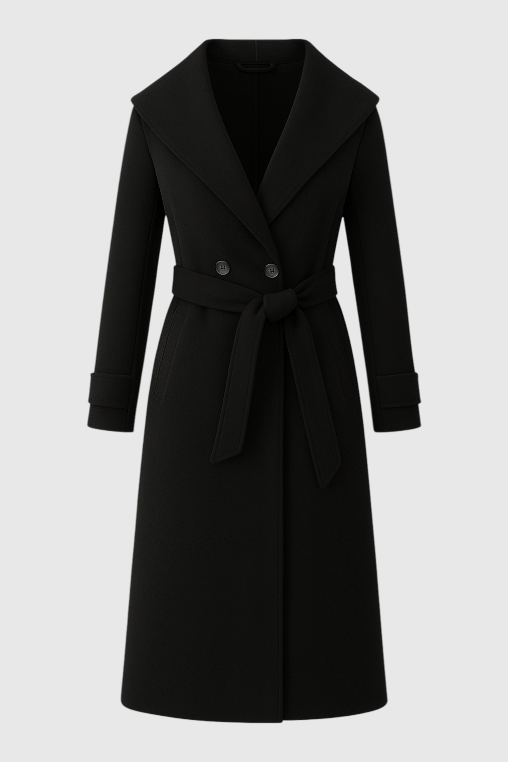 Longline Coat with Belt & Wide Lapel