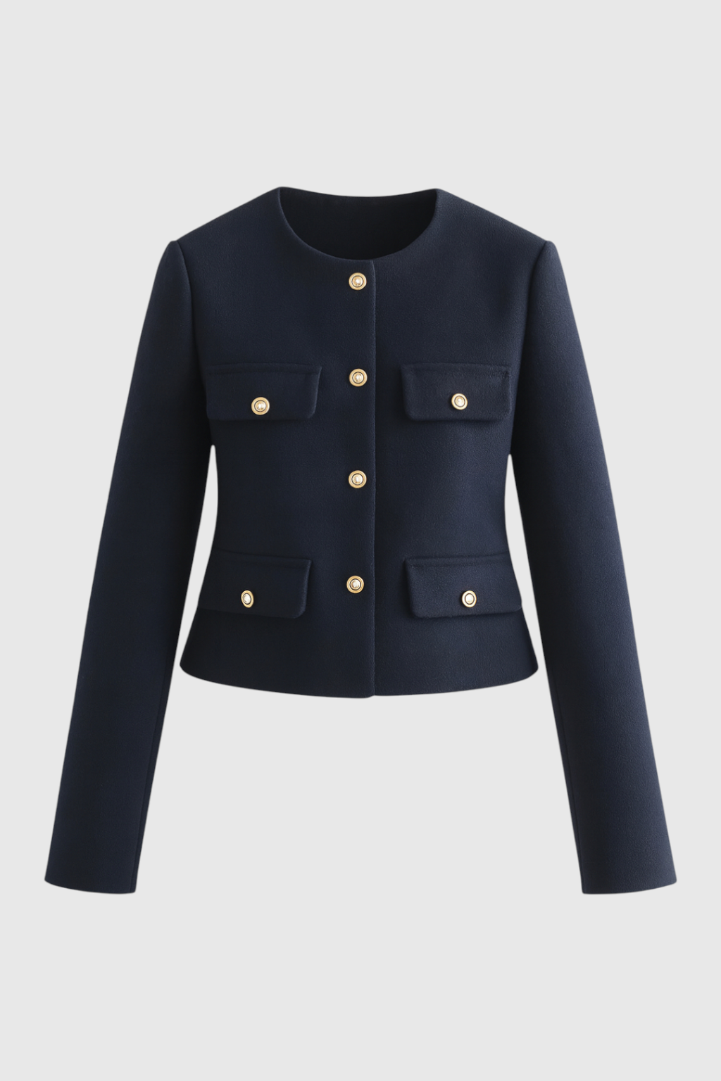 Jacket with Gold-Tone Buttons, Round Neck