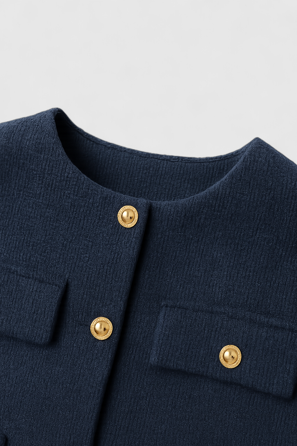 Jacket with Gold-Tone Buttons, Round Neck