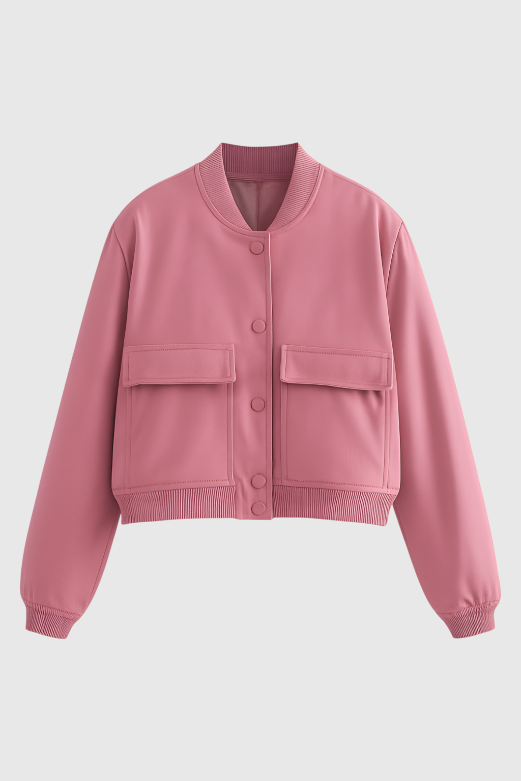 Cropped Bomber Jacket with Front Pockets