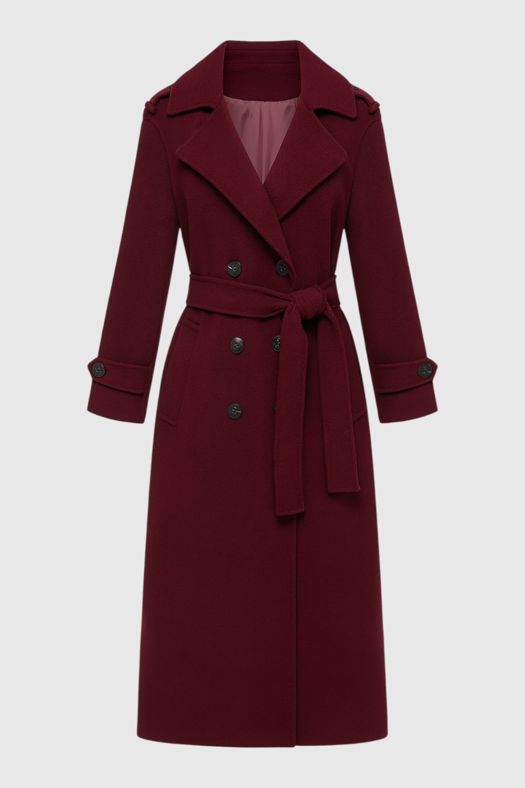 Wool Blend Coat with Belt & Epaulettes