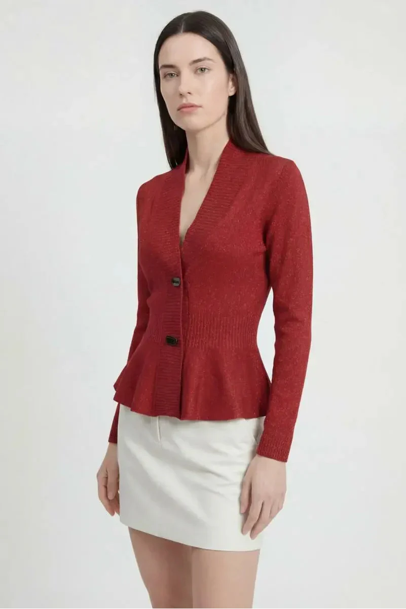 Knit Cardigan with Shawl Collar & Peplum Hem