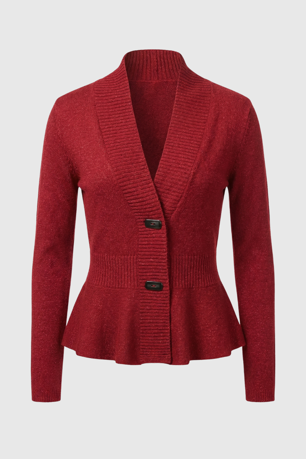 Knit Cardigan with Shawl Collar & Peplum Hem