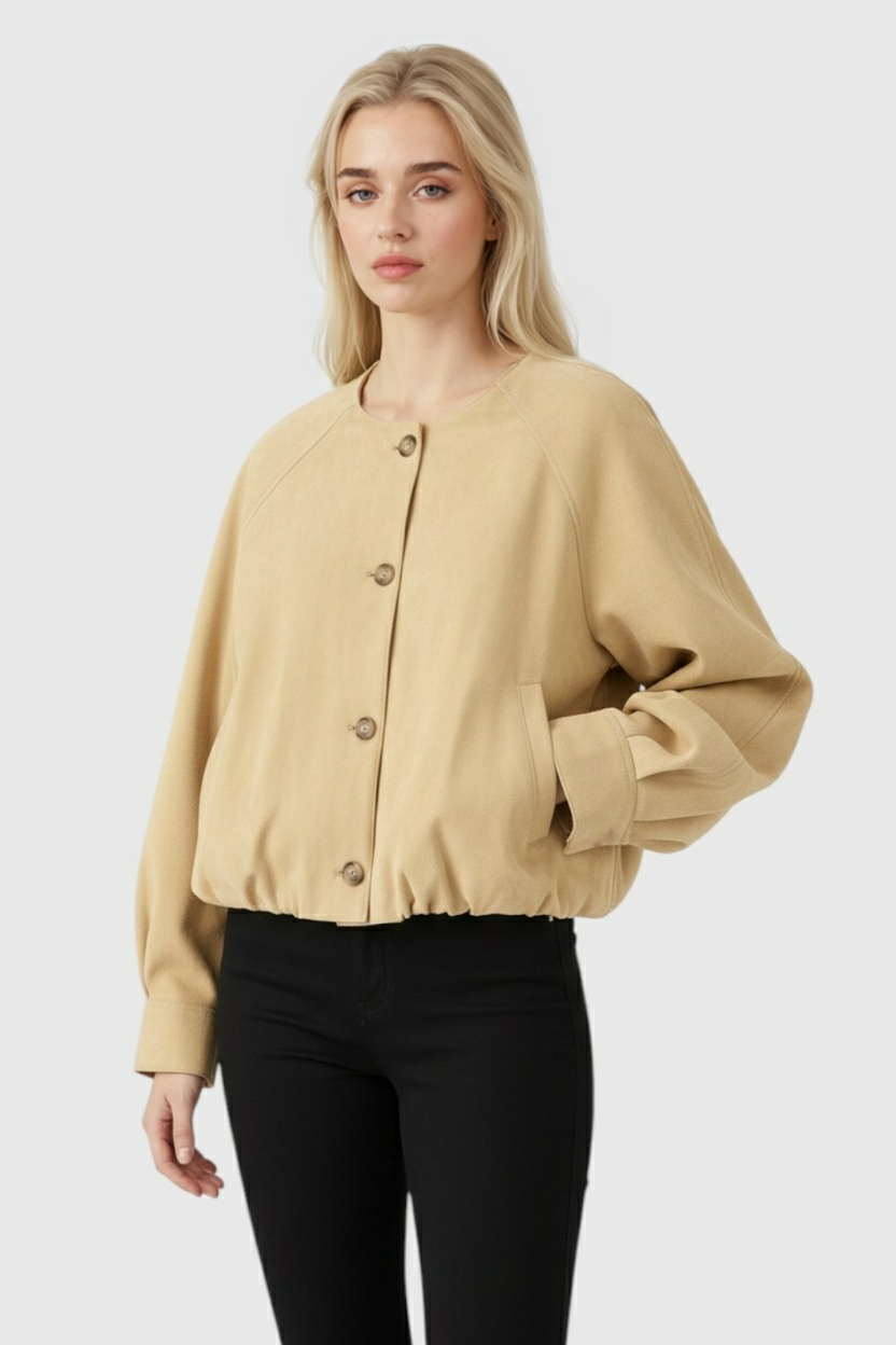 PU Jacket with Button Front & Raglan Sleeves